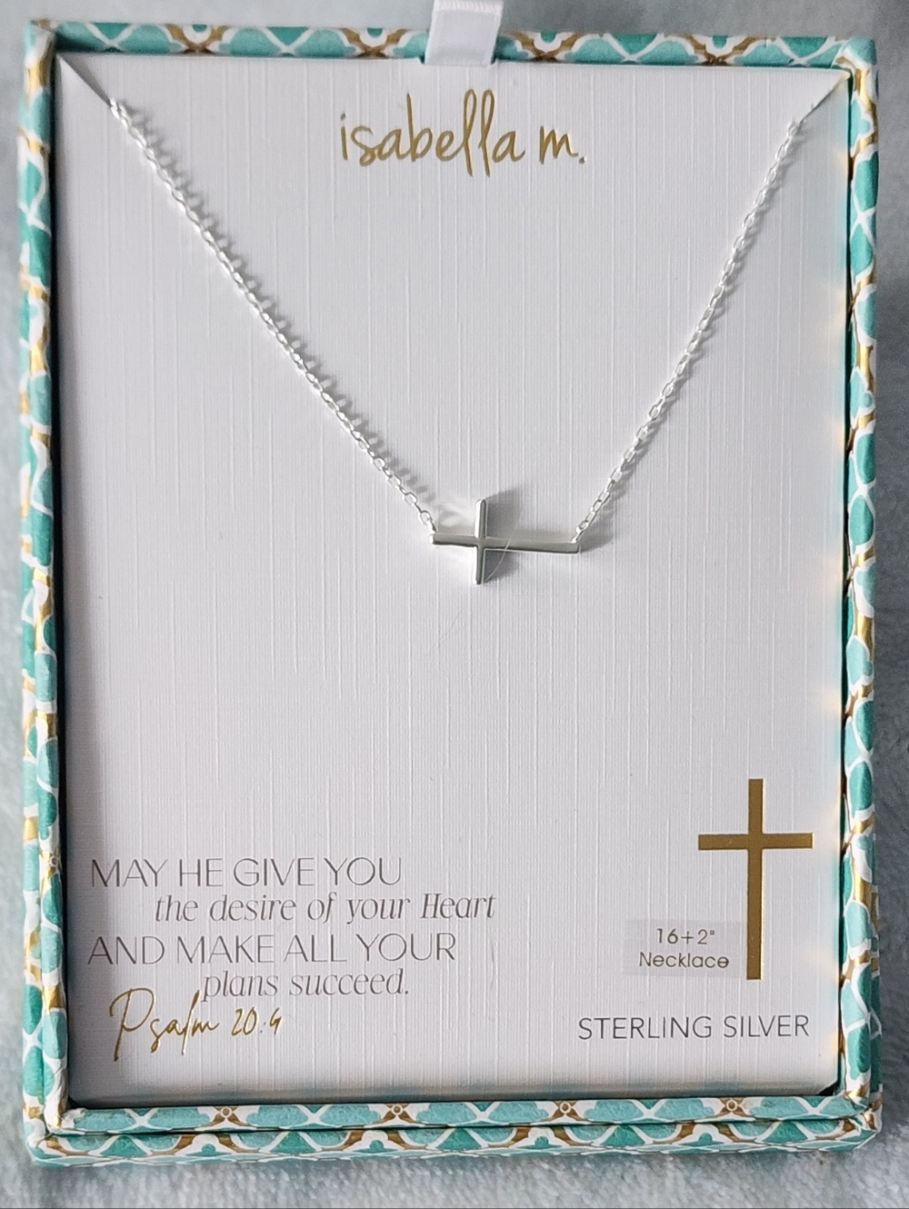 Sterling Silver Sideways Cross Fixed Pendant Necklace - 16+2" - NEW!